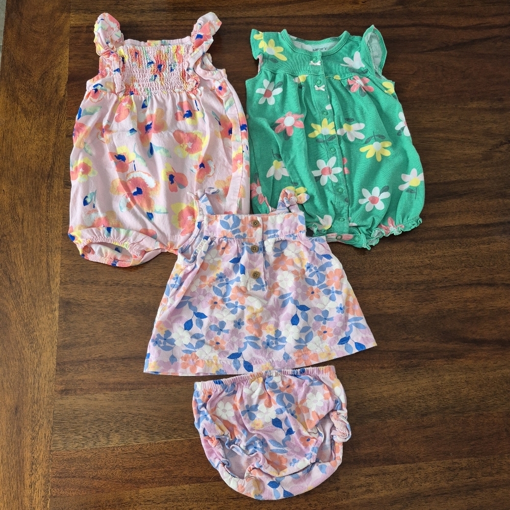 Carters Girls Summer Floral Romper Set Size 9M